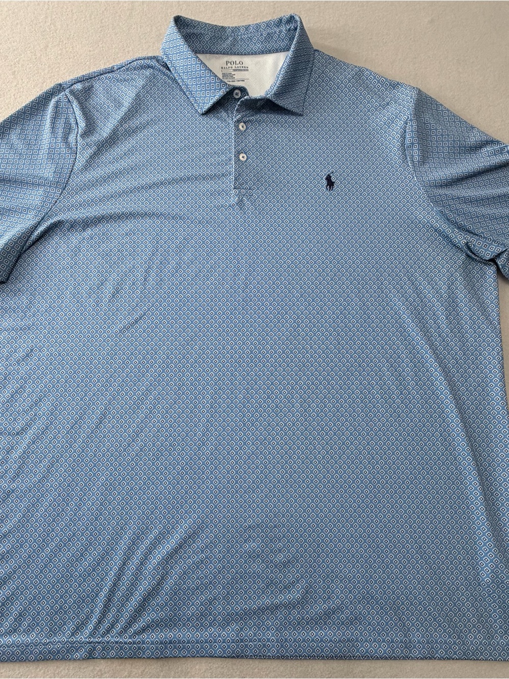 211/848 Polo Ralph Lauren Performance XXL Blue Geometric Print Golf Polo Shirt